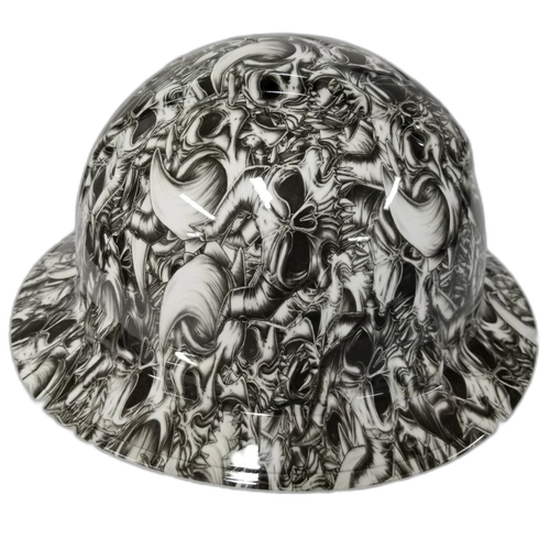 2 Horned Beast White Custom Hydro Dipped Full Brim Hard Hat - Left Side View
