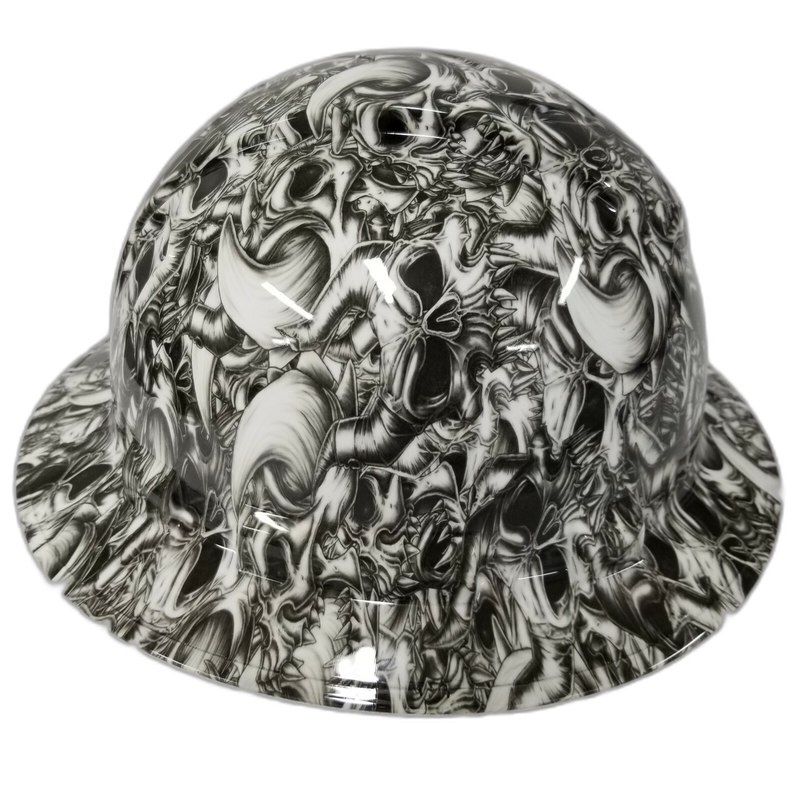 Black White Demon Skull Art hard hat left side view
