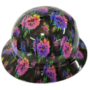Neon Flowers Great Color Custom Hydro Dipped Full Brim Hard Hat - Front View