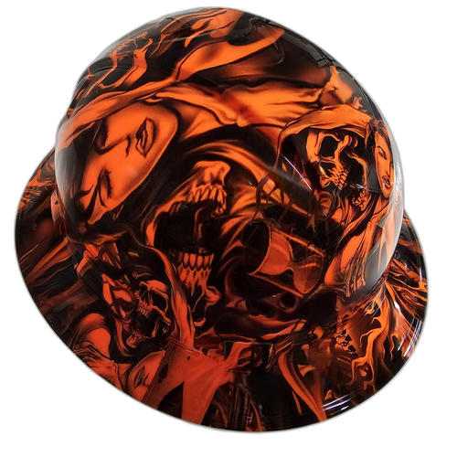 Hi Vis Orange Soul Reaper Custom Hydro Dipped Full Brim Hard Hat - Left Side View