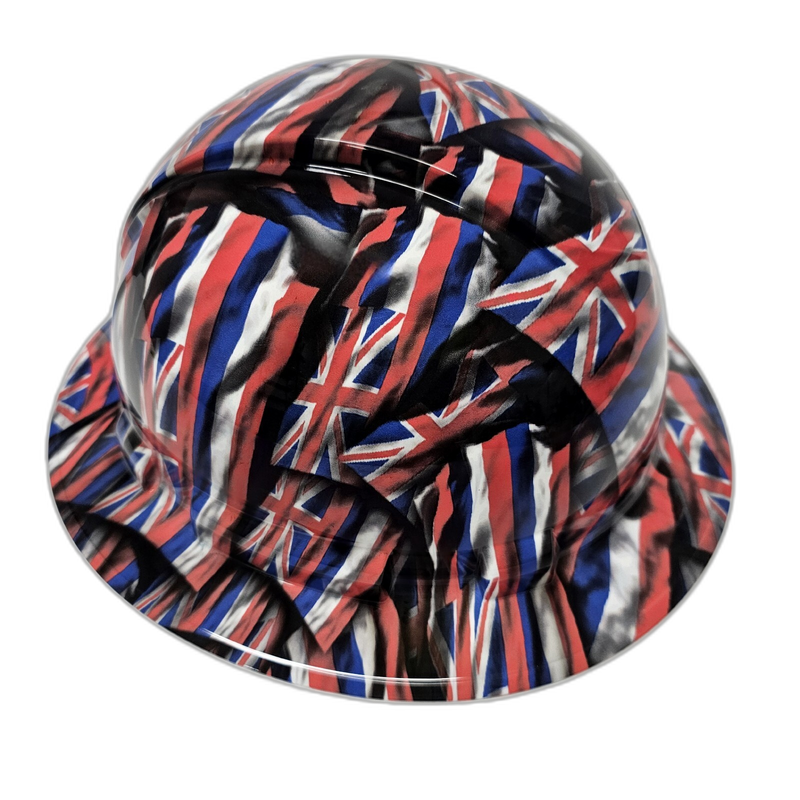 Waving Hawaii State Flag hard hat left side view