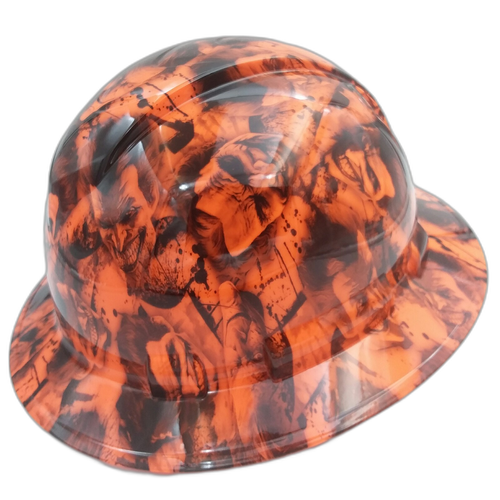 Sinister Orange Skull Custom Hydro Dipped Full Brim Hard Hat - Left Side View