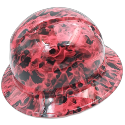 Wicked Fire Hi Vis Pink Custom Hydro Dipped Full Brim Hard Hat - Left Side View