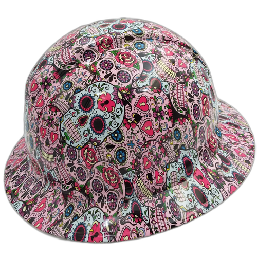 Sugar Skulls Custom Hydro Dipped Full Brim Hard Hat - Left Side View