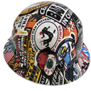 Bold Construction Sticker Bomb Custom Hydro Dipped Full Brim Hard Hat - Left Side View