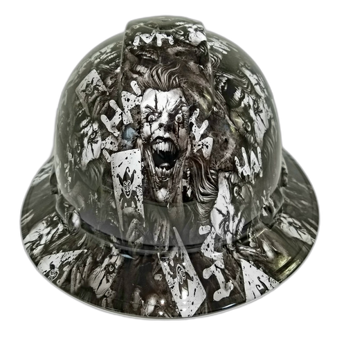 White Stacked Deck Art Custom Hydro Dipped Full Brim Hard Hat - Left Side View