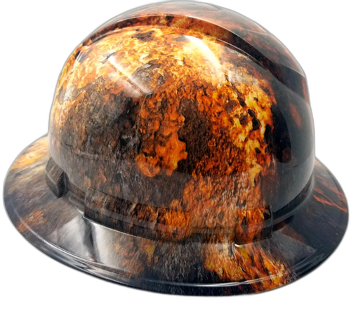 Rust Bucket Head Patina Custom Hydro Dipped Full Brim Hard Hat - Left Side View