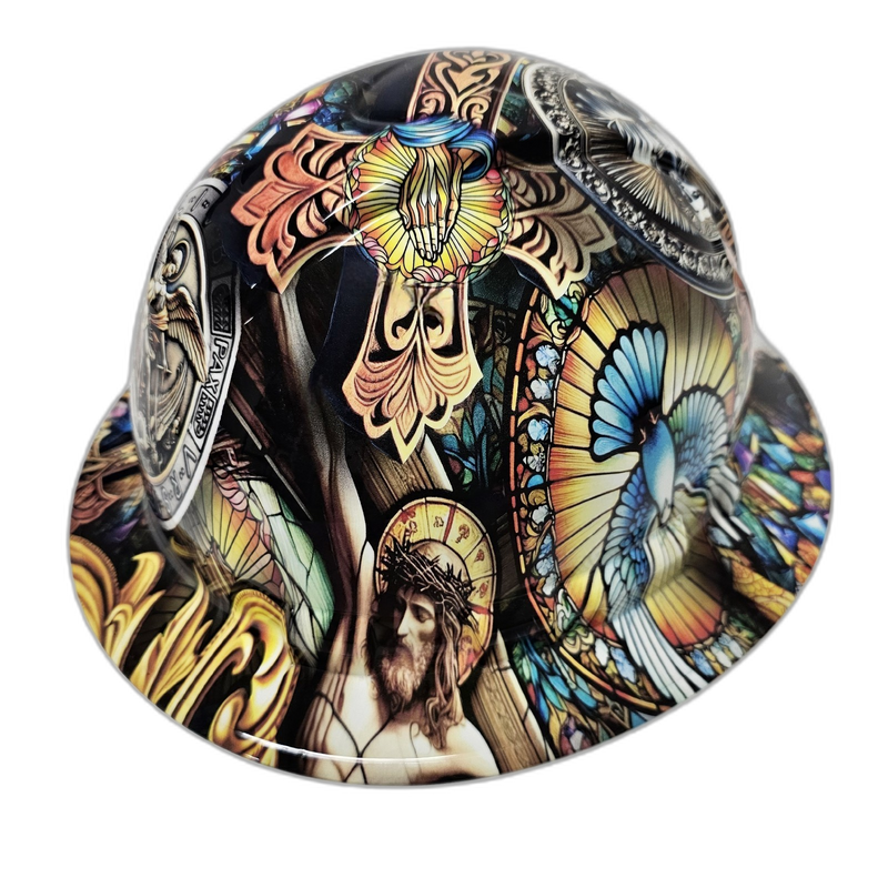Saint Michael Stained Glass Art hard hat left side view