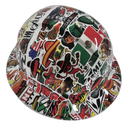 Mexican Sticker Bomb Cinco De Mayo Custom Hydro Dipped Full Brim Hard Hat - Left Side View