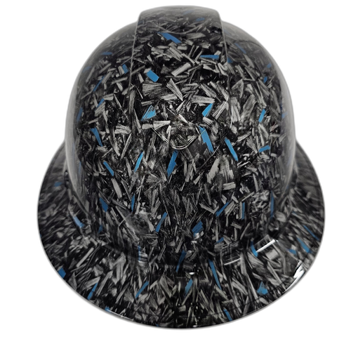 Forged Carbon Fiber Teal Blue Custom Hydro Dipped Full Brim Hard Hat - Left Side View