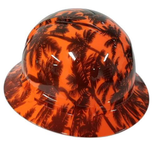 Hi Vis Orange California Sunset Custom Hydro Dipped Full Brim Hard Hat - Left Side View
