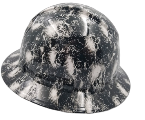 White Smoking Skulls Custom Hydro Dipped Full Brim Hard Hat - Left Side View