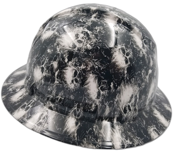 White Phantom Smoke Skulls hard hat left side view