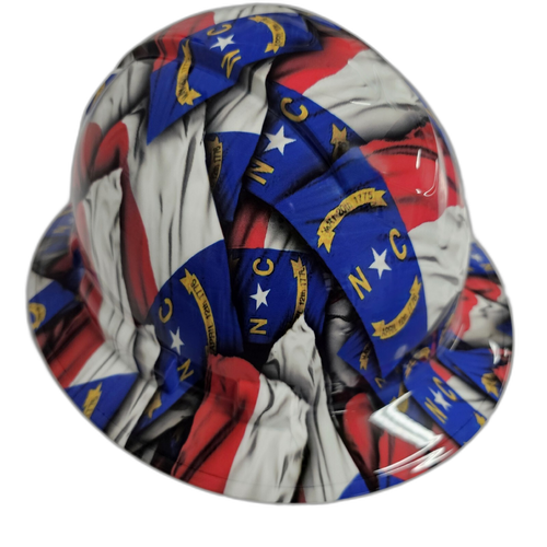 North Carolina State Flag Custom Hydro Dipped Full Brim Hard Hat - Left Side View