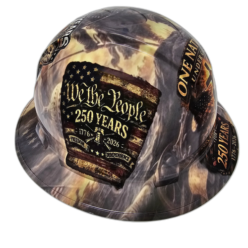 America 250 Years One Nation Strong Custom Hydro Dipped Full Brim Hard Hat - Left Side View