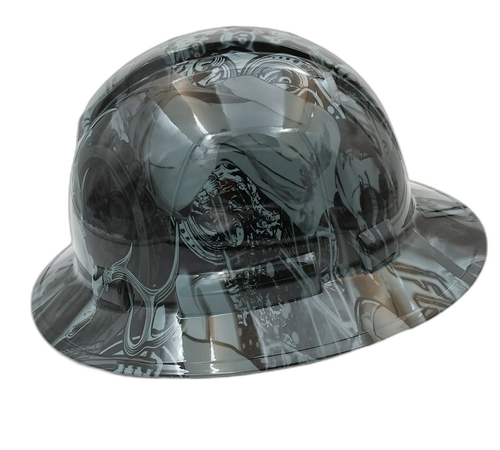 Bad Bones Club Grey Custom Hydro Dipped Full Brim Hard Hat - Left Side View