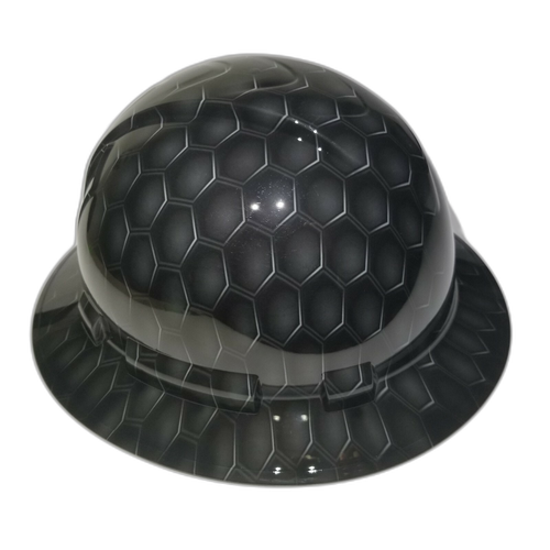 3D Gray Hex Carbon Deep 3D Effects Custom Hydro Dipped Full Brim Hard Hat - Left Side View