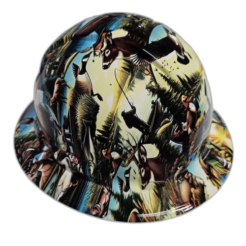 American Sportsman Fishing Hunting Custom Hydro Dipped Full Brim Hard Hat - Left Side View