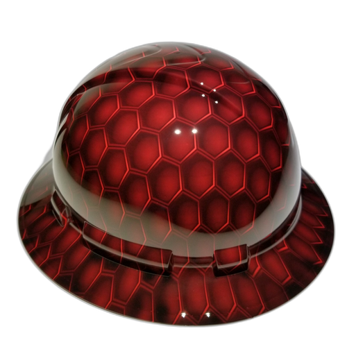 3D Red Hex Carbon Deep 3D Effects Custom Hydro Dipped Full Brim Hard Hat - Left Side View