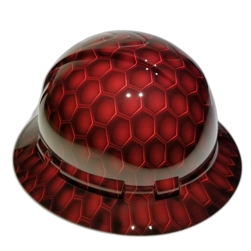 Red 3D Hex Carbon Honeycomb hard hat left side view