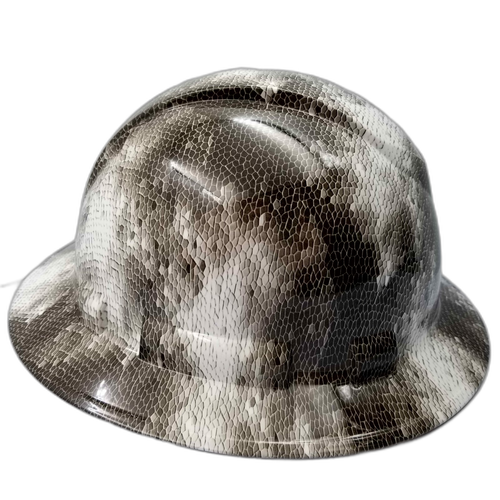 Reptilian 3D Infected Camo Custom Hydro Dipped Full Brim Hard Hat - Left Side View