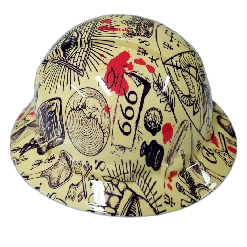 Occult Baphomet & Raven Art hard hat left side view