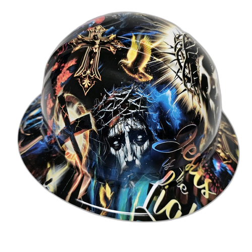 Jesus Light Of The World Full Color Nice Custom Hydro Dipped Full Brim Hard Hat - Left Side View