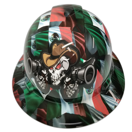 Mexican Outlaw Cowboy Pride Custom Hydro Dipped Full Brim Hard Hat - Left Side View