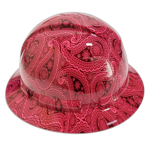 Hot Pink Bandana Print Color Custom Hydro Dipped Full Brim Hard Hat - Left Side View