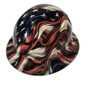 Hi Rez 3D American Flag Waving Custom Hydro Dipped Full Brim Hard Hat - Left Side View