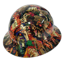 Pop Art Davinci Sticker Bomb Custom Hydro Dipped Full Brim Hard Hat - Left Side View