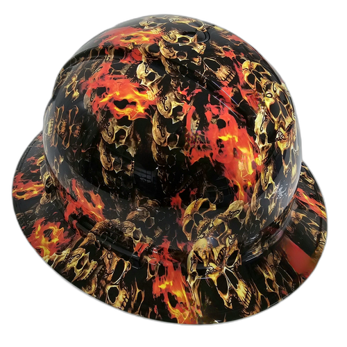 Gate of Skulls Stacked Evil Custom Hydro Dipped Full Brim Hard Hat - Left Side View