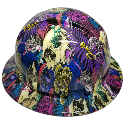 Have A Nice Trip Mushrooms Skulls Custom Hydro Dipped Full Brim Hard Hat - Left Side View