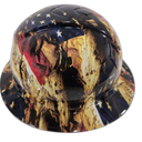 Battle Worn Tattered And Torn USA Flag Custom Hydro Dipped Full Brim Hard Hat - Left Side View