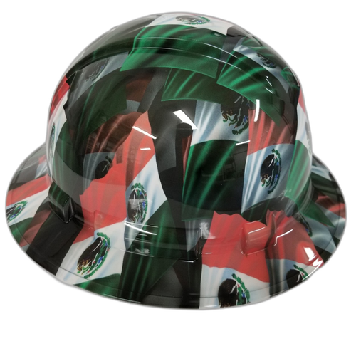 Mexican Flag Colors Poppin Custom Hydro Dipped Full Brim Hard Hat - Left Side View