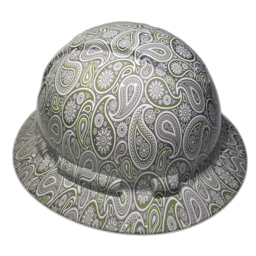 Green Pinstripe Paisleys Custom Hydro Dipped Full Brim Hard Hat - Left Side View