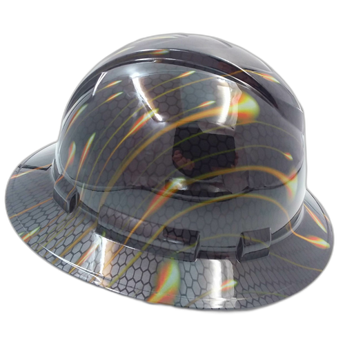 Honeycomb Carbon Custom Hydro Dipped Full Brim Hard Hat - Left Side View