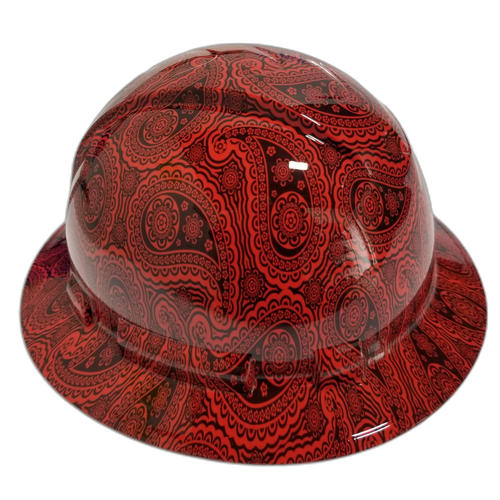 True Red Bandana Print Color Custom Hydro Dipped Full Brim Hard Hat - Left Side View