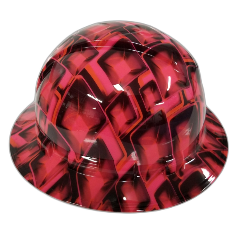 Hot Pink 3D Geometric Cubes hard hat left side view