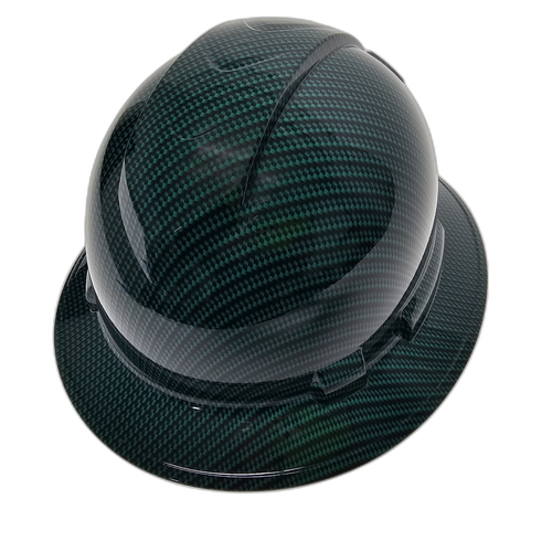 Dark Green Carbon Fiber Custom Hydro Dipped Full Brim Hard Hat - Left Side View