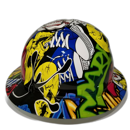 Graffiti Angry Baseball Custom Hydro Dipped Full Brim Hard Hat - Left Side View
