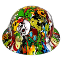 Skull Sticker Bomb Custom Hydro Dipped Full Brim Hard Hat - Left Side View