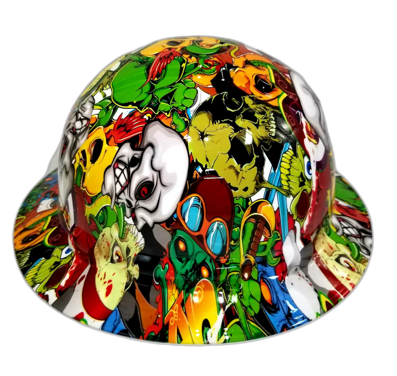 Rainbow Skull Sticker Bomb hard hat left side view