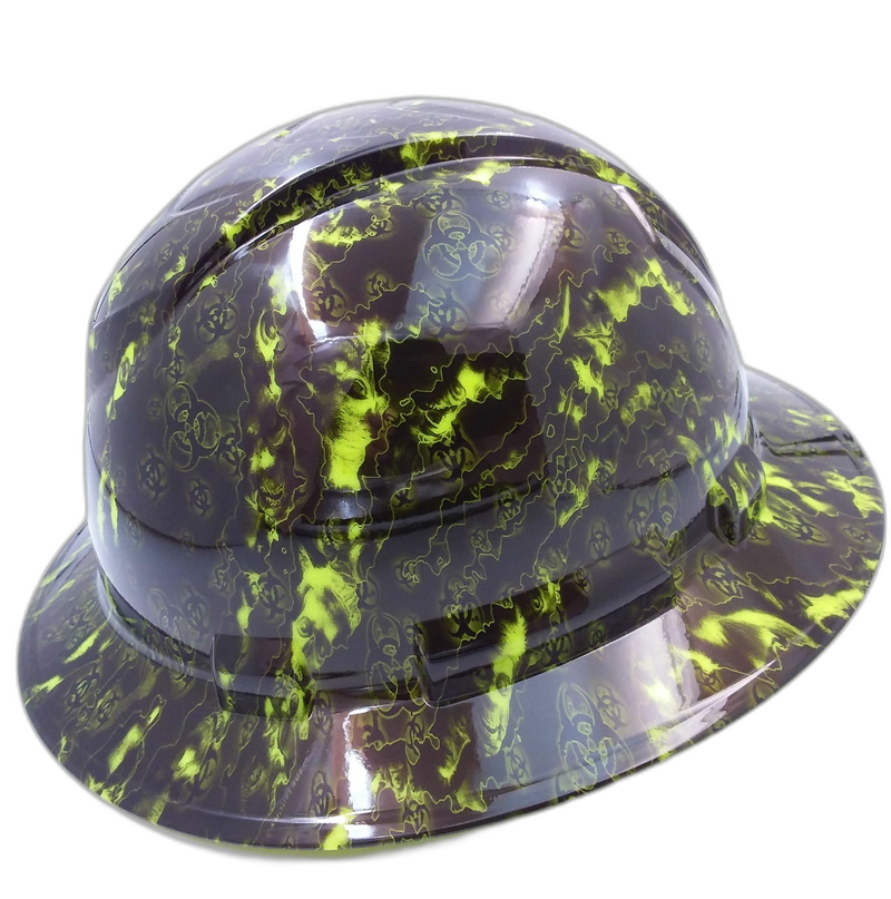 Neon Lime Reaper Skull Camo hard hat left side view