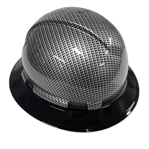 Blacked Out Silver Carbon Fiber Custom Hydro Dipped Full Brim Hard Hat - Left Side View