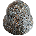 Realistic Diamond Plate Steel Rusty Custom Hydro Dipped Full Brim Hard Hat - Left Side View