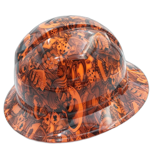 Dealers Choice Orange Custom Hydro Dipped Full Brim Hard Hat - Left Side View