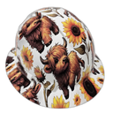 Highland Cows Sunflower Fields Custom Hydro Dipped Full Brim Hard Hat - Left Side View