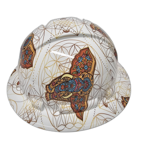 Mosaic Elephant Pattern Custom Hydro Dipped Full Brim Hard Hat - Left Side View