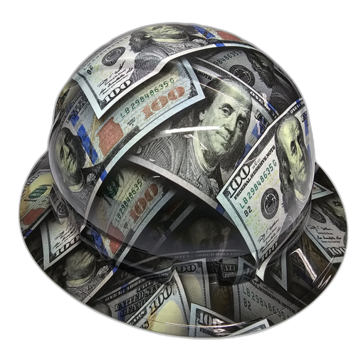 Big Money Grip Benjamin's 100's Custom Hydro Dipped Full Brim Hard Hat - Left Side View